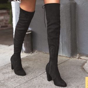 NWT Lulu’s So Much Yes Black Suede Over the Knee Boots